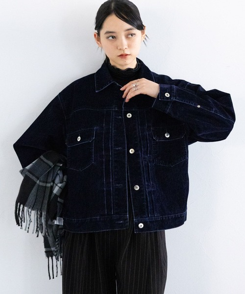 RAGEBLUE(レイジブルー)の「フロッキーデニムBIGブルゾン/セットアップ対応(デニムジャケット・レディース・ネイビー/ブラウン・FREE)」の9枚目の写真