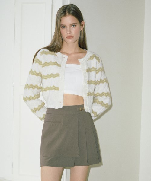 韓国ブランドETMON カーディガン セール】Zigzag Stripe Knit Cardigan Light Green（カーディガン