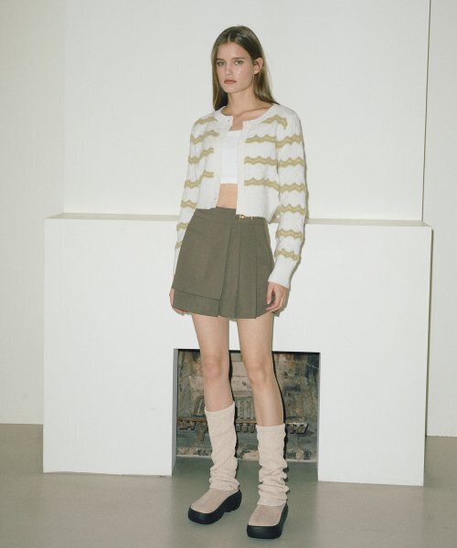 韓国ブランドETMON カーディガン セール】Zigzag Stripe Knit Cardigan Light Green（カーディガン