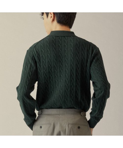 MANNERGRAM(マナーグラム)の「クラシックケーブル長袖カラーニットグリーン(ニット/セーター・メンズ・その他・MEDIUM/LARGE/X-LARGE)」の2枚目の写真