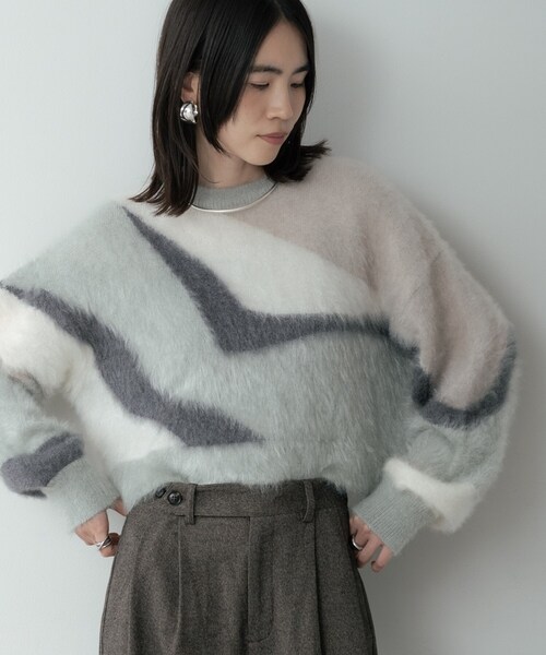 GALLEST（ギャレスト）の「インターシャシャギーニット（ニット/セーター・レディース・ライトグリーン/オフホワイト・38）」の2枚目の写真