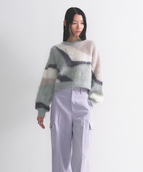 GALLEST（ギャレスト）の「インターシャシャギーニット（ニット/セーター・レディース・ライトグリーン/オフホワイト・38）」の22枚目の写真