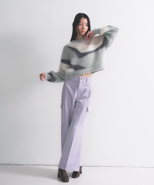 GALLEST（ギャレスト）の「インターシャシャギーニット（ニット/セーター・レディース・ライトグリーン/オフホワイト・38）」の21枚目の写真