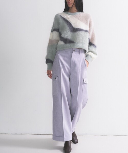 GALLEST（ギャレスト）の「インターシャシャギーニット（ニット/セーター・レディース・ライトグリーン/オフホワイト・38）」の20枚目の写真