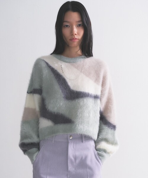 GALLEST（ギャレスト）の「インターシャシャギーニット（ニット/セーター・レディース・ライトグリーン/オフホワイト・38）」の19枚目の写真