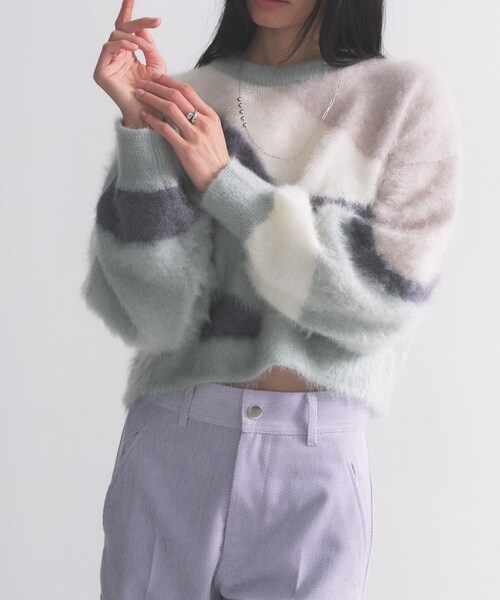 GALLEST（ギャレスト）の「インターシャシャギーニット（ニット/セーター・レディース・ライトグリーン/オフホワイト・38）」の18枚目の写真