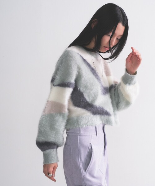 GALLEST（ギャレスト）の「インターシャシャギーニット（ニット/セーター・レディース・ライトグリーン/オフホワイト・38）」の17枚目の写真