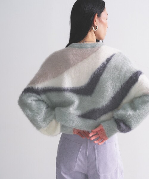 GALLEST（ギャレスト）の「インターシャシャギーニット（ニット/セーター・レディース・ライトグリーン/オフホワイト・38）」の16枚目の写真