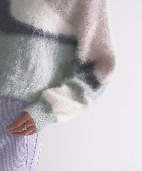 GALLEST（ギャレスト）の「インターシャシャギーニット（ニット/セーター・レディース・ライトグリーン/オフホワイト・38）」の14枚目の写真