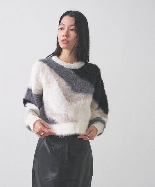 GALLEST（ギャレスト）の「インターシャシャギーニット（ニット/セーター・レディース・ライトグリーン/オフホワイト・38）」の10枚目の写真