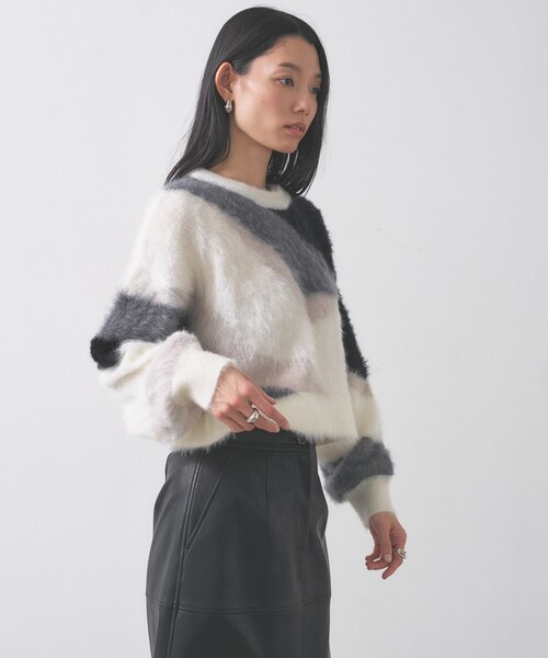 GALLEST（ギャレスト）の「インターシャシャギーニット（ニット/セーター・レディース・ライトグリーン/オフホワイト・38）」の9枚目の写真