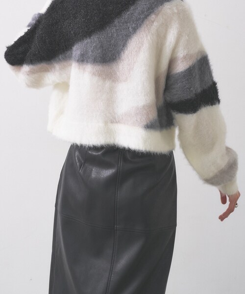 GALLEST（ギャレスト）の「インターシャシャギーニット（ニット/セーター・レディース・ライトグリーン/オフホワイト・38）」の6枚目の写真