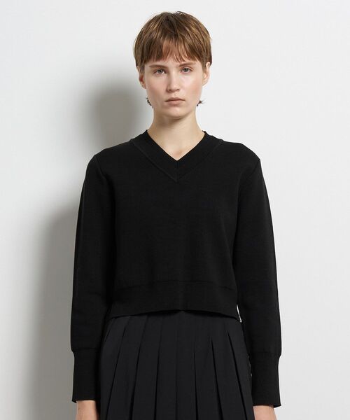 LANVIN en Bleu（ランバンオンブルー）の「ダブルフェイスVネックニット（ニット/セーター・レディース・イエロー/ブラック/オフホワイト・38）」の3枚目の写真