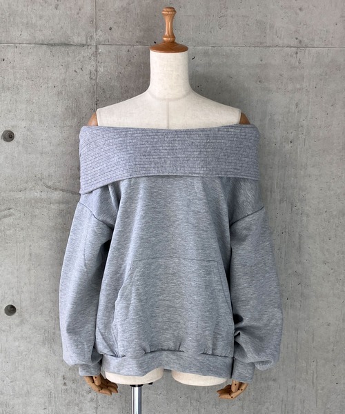 meJane（ミージェーン）の「オフショル切替デザイン スウェットパーカートップス（Tシャツ/カットソー・レディース・グレー・FREE）」の6枚目の写真