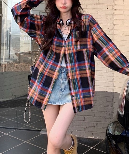 inst.ALL(インストール)の「秋も大活躍!チェックルーズシャツ(シャツ/ブラウス・レディース・パープル/レッド/グリーン・M)」の6枚目の写真