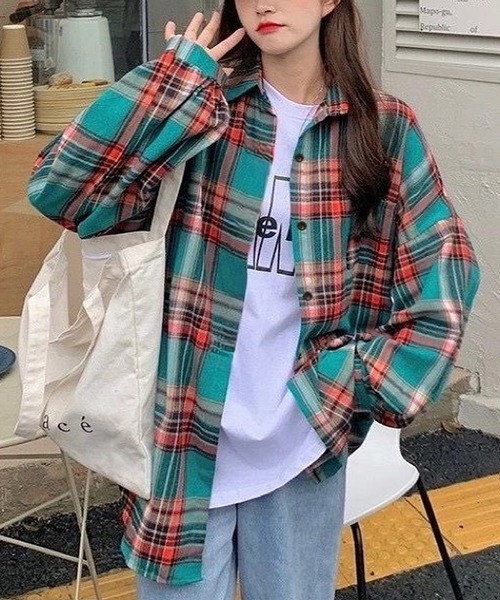 inst.ALL(インストール)の「秋も大活躍!チェックルーズシャツ(シャツ/ブラウス・レディース・パープル/レッド/グリーン・M)」の11枚目の写真