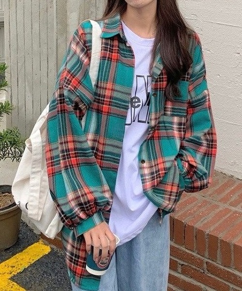 inst.ALL(インストール)の「秋も大活躍!チェックルーズシャツ(シャツ/ブラウス・レディース・パープル/レッド/グリーン・M)」の12枚目の写真