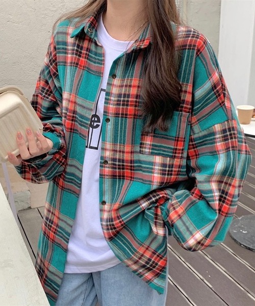 inst.ALL(インストール)の「秋も大活躍!チェックルーズシャツ(シャツ/ブラウス・レディース・パープル/レッド/グリーン・M)」の15枚目の写真