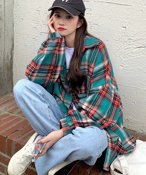 inst.ALL(インストール)の「秋も大活躍!チェックルーズシャツ(シャツ/ブラウス・レディース・パープル/レッド/グリーン・M)」の17枚目の写真