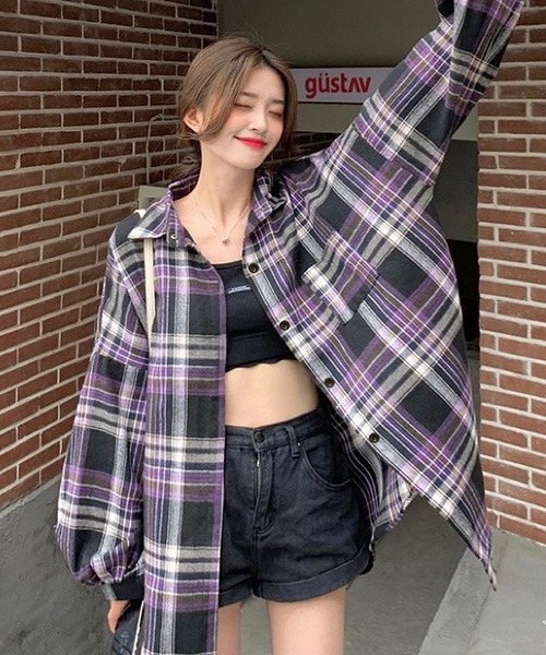 inst.ALL(インストール)の「秋も大活躍!チェックルーズシャツ(シャツ/ブラウス・レディース・パープル/レッド/グリーン・M)」の18枚目の写真