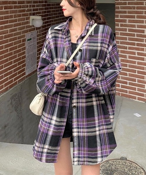 inst.ALL(インストール)の「秋も大活躍!チェックルーズシャツ(シャツ/ブラウス・レディース・パープル/レッド/グリーン・M)」の19枚目の写真