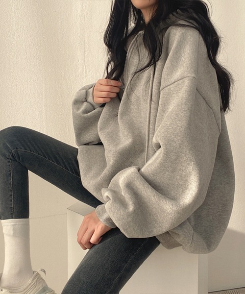 Flugge(フラッジー)の「オーバーサイズハーフジップフーディー(パーカー・レディース・ブラウン/グレー・LARGE/MEDIUM)」の7枚目の写真