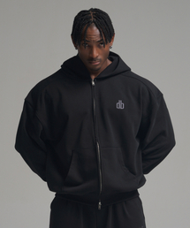 PHERMENON（フェルメノン）の「ピグメントオーバーサイズ切り替え2WAYフードジップアップ - ブラック（ジャージ）」