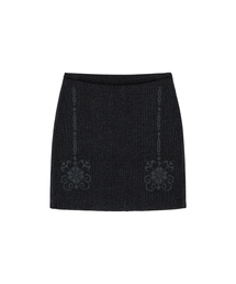 Embroidered Knit Mini Skirt Black