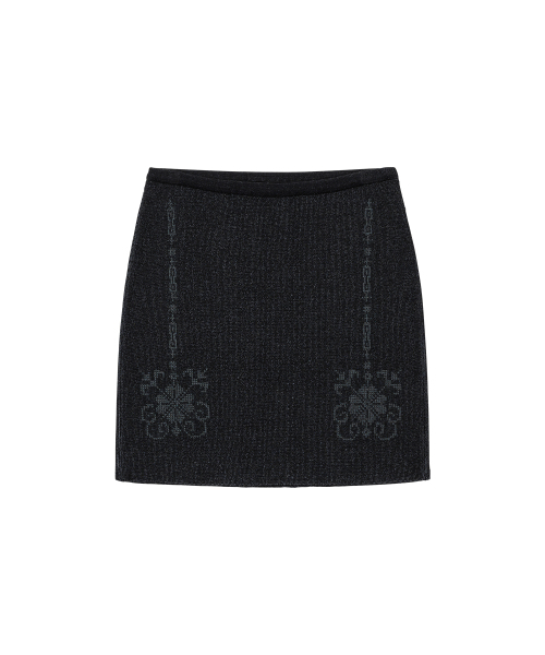 WELLBEING EXPRESS(ウェルビーイングエクスプレス)の「Embroidered Knit Mini Skirt Black(スカート・レディース・その他・ONE SIZE)」の1枚目の写真