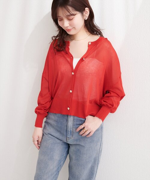 natural couture(ナチュラルクチュール)の「【sherbet line】接触冷感金釦シアーカーデ(カーディガン/ボレロ・レディース・グレイッシュベージュ/ブラック/アイボリー/サックスブルー/ミント/レッド・FREE)」の15枚目の写真