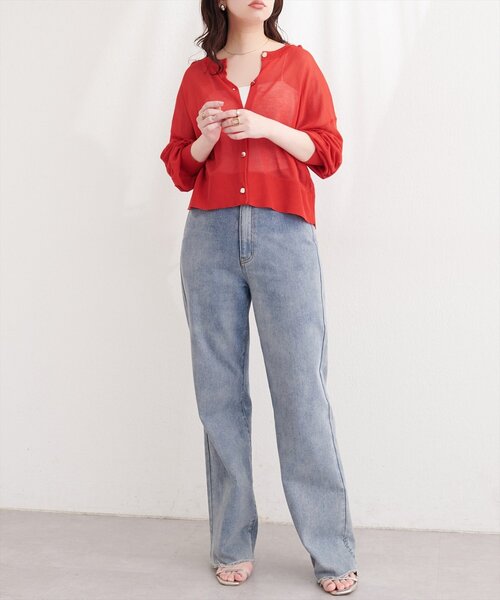 natural couture(ナチュラルクチュール)の「【sherbet line】接触冷感金釦シアーカーデ(カーディガン/ボレロ・レディース・グレイッシュベージュ/ブラック/アイボリー/サックスブルー/ミント/レッド・FREE)」の16枚目の写真