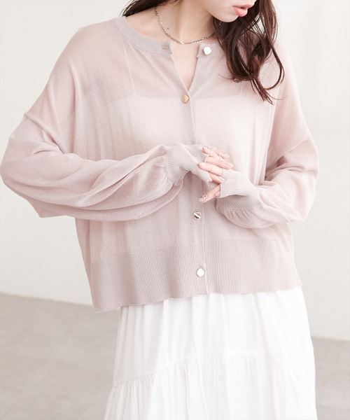 natural couture(ナチュラルクチュール)の「【sherbet line】接触冷感金釦シアーカーデ(カーディガン/ボレロ・レディース・グレイッシュベージュ/ブラック/アイボリー/サックスブルー/ミント/レッド・FREE)」の4枚目の写真