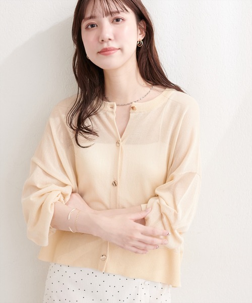 natural couture(ナチュラルクチュール)の「【sherbet line】接触冷感金釦シアーカーデ(カーディガン/ボレロ・レディース・グレイッシュベージュ/ブラック/アイボリー/サックスブルー/ミント/レッド・FREE)」の19枚目の写真