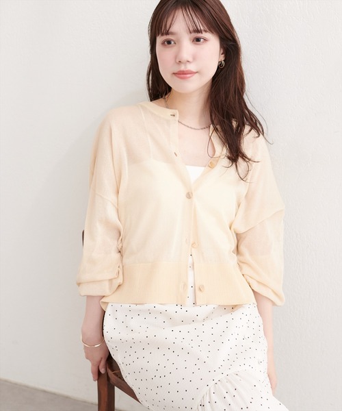 natural couture(ナチュラルクチュール)の「【sherbet line】接触冷感金釦シアーカーデ(カーディガン/ボレロ・レディース・グレイッシュベージュ/ブラック/アイボリー/サックスブルー/ミント/レッド・FREE)」の20枚目の写真