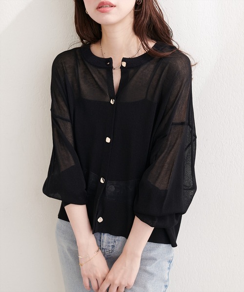 natural couture(ナチュラルクチュール)の「【sherbet line】接触冷感金釦シアーカーデ(カーディガン/ボレロ・レディース・グレイッシュベージュ/ブラック/アイボリー/サックスブルー/ミント/レッド・FREE)」の22枚目の写真