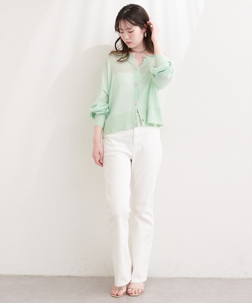 natural couture(ナチュラルクチュール)の「【sherbet line】接触冷感金釦シアーカーデ(カーディガン/ボレロ・レディース・グレイッシュベージュ/ブラック/アイボリー/サックスブルー/ミント/レッド・FREE)」の8枚目の写真