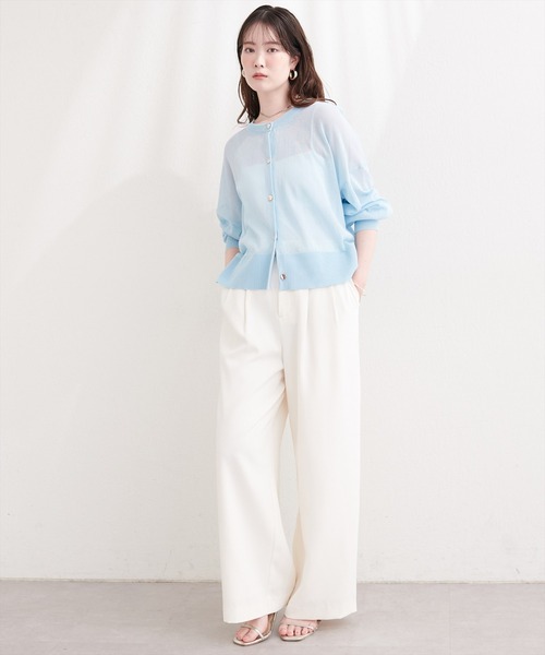 natural couture(ナチュラルクチュール)の「【sherbet line】接触冷感金釦シアーカーデ(カーディガン/ボレロ・レディース・グレイッシュベージュ/ブラック/アイボリー/サックスブルー/ミント/レッド・FREE)」の12枚目の写真