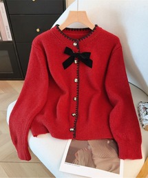 カーディガン/ボレロ（レッド/赤色系・リボン）ファッション通販