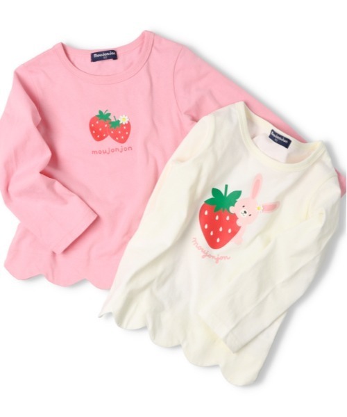 Moujonjon(ムージョンジョン)の「いちごプリント裾スカラップ長袖Tシャツ(Tシャツ/カットソー・キッズ・ホワイト/ピンク・80/90/100/110/120/130)」の8枚目の写真