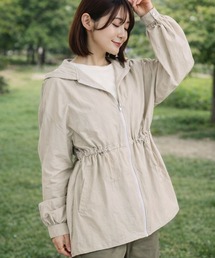 Salong hameu（サロン ハミュー）の「撥水 ナイロンジップパーカー レディース ウエストドロスト フードブルゾン ミドル丈（ブルゾン）」