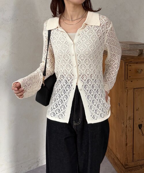 Thevon(ゼボン)の「透かし編み襟付きカーディガン(カーディガン/ボレロ・レディース・アイボリー/ブラック/ブルー・FREE)」の14枚目の写真