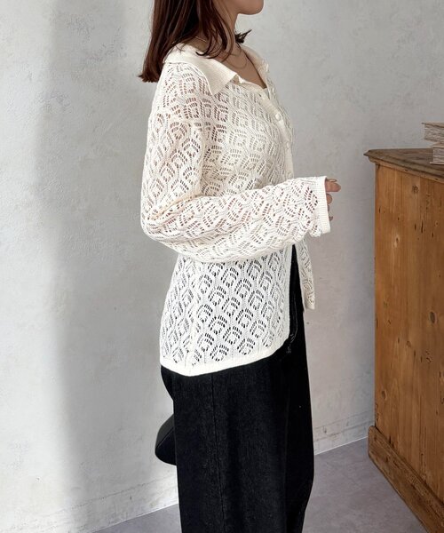 Thevon(ゼボン)の「透かし編み襟付きカーディガン(カーディガン/ボレロ・レディース・アイボリー/ブラック/ブルー・FREE)」の16枚目の写真