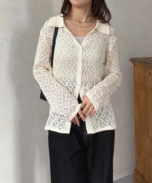 Thevon(ゼボン)の「透かし編み襟付きカーディガン(カーディガン/ボレロ・レディース・アイボリー/ブラック/ブルー・FREE)」の17枚目の写真
