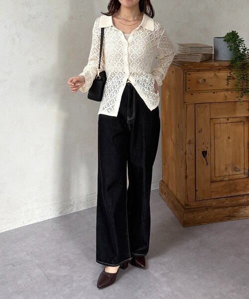 Thevon(ゼボン)の「透かし編み襟付きカーディガン(カーディガン/ボレロ・レディース・アイボリー/ブラック/ブルー・FREE)」の19枚目の写真