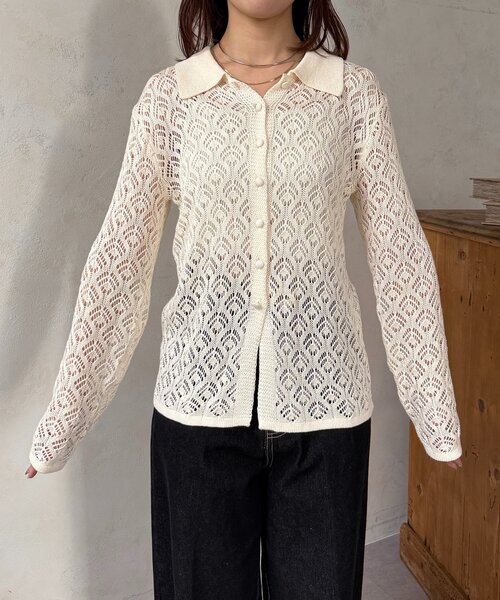 Thevon(ゼボン)の「透かし編み襟付きカーディガン(カーディガン/ボレロ・レディース・アイボリー/ブラック/ブルー・FREE)」の22枚目の写真