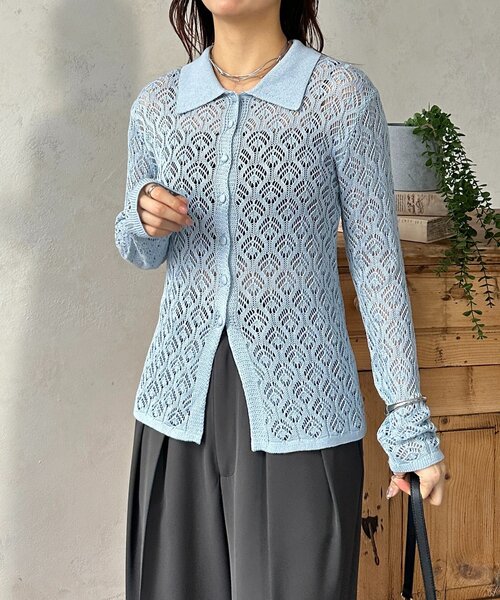 Thevon(ゼボン)の「透かし編み襟付きカーディガン(カーディガン/ボレロ・レディース・アイボリー/ブラック/ブルー・FREE)」の8枚目の写真