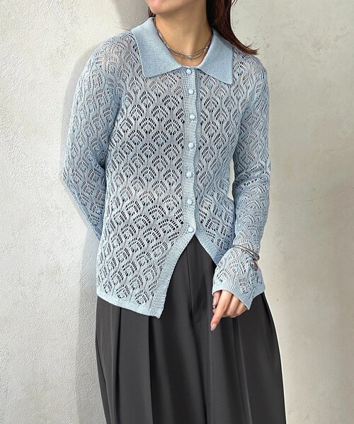 Thevon(ゼボン)の「透かし編み襟付きカーディガン(カーディガン/ボレロ・レディース・アイボリー/ブラック/ブルー・FREE)」の9枚目の写真