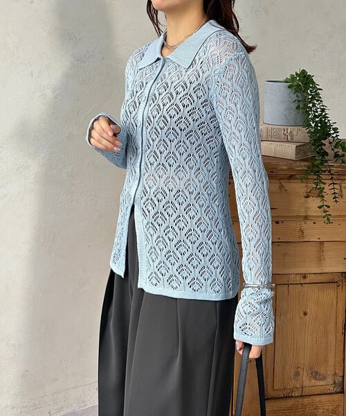 Thevon(ゼボン)の「透かし編み襟付きカーディガン(カーディガン/ボレロ・レディース・アイボリー/ブラック/ブルー・FREE)」の10枚目の写真