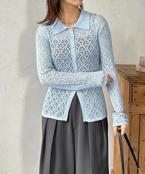 Thevon(ゼボン)の「透かし編み襟付きカーディガン(カーディガン/ボレロ・レディース・アイボリー/ブラック/ブルー・FREE)」の12枚目の写真
