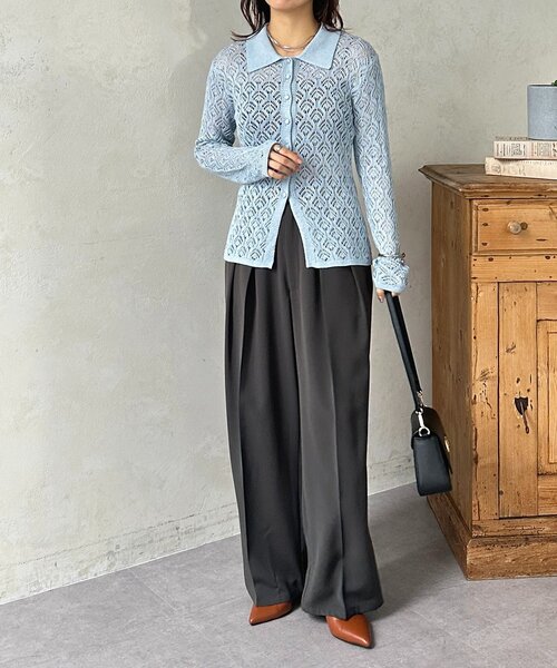 Thevon(ゼボン)の「透かし編み襟付きカーディガン(カーディガン/ボレロ・レディース・アイボリー/ブラック/ブルー・FREE)」の13枚目の写真